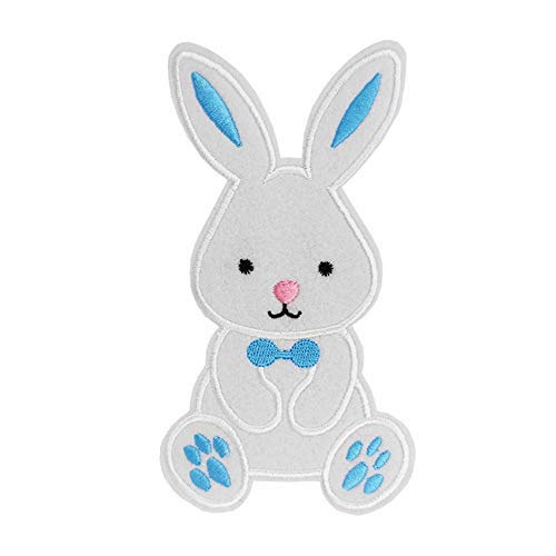 Cute-Patch 6" Large Easter Bunny Pink or Blue Embroidered Iron on sew on Patch Applique (Blue) - Image 1
