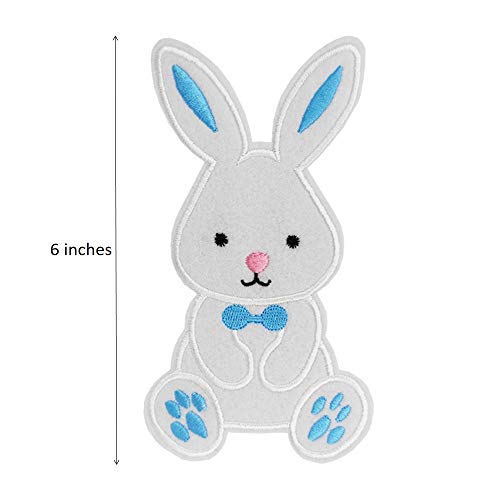 Cute-Patch 6" Large Easter Bunny Pink or Blue Embroidered Iron on sew on Patch Applique (Blue) - Image 3