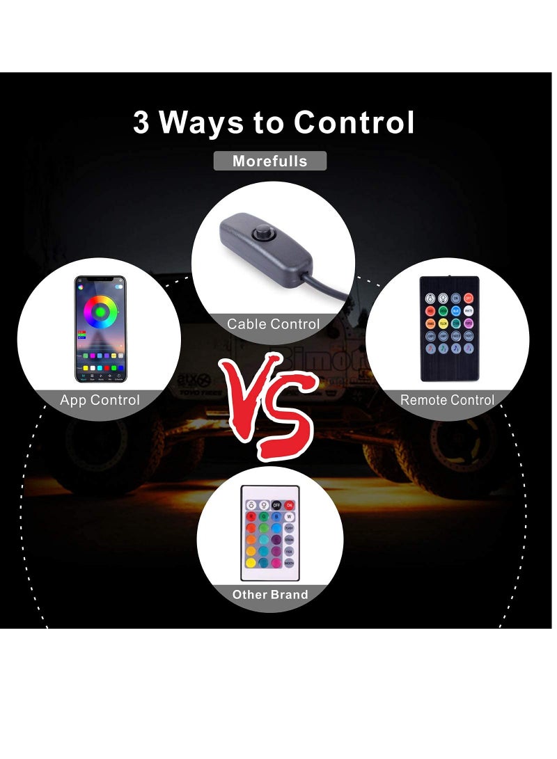 Loquat 4Pcs Neon Underglow Lighting Kit With APP And Wireless Remote Control Waterproof RGB LED Rock Lights Auto Wheel Exterior Underglow Lights For SUV Truck AUTO Motorcycle - Image 3