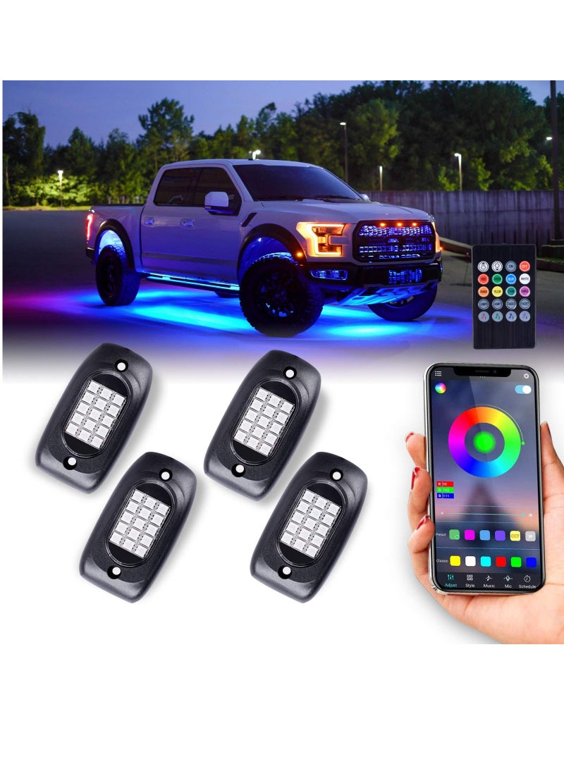 Loquat 4Pcs Neon Underglow Lighting Kit With APP And Wireless Remote Control Waterproof RGB LED Rock Lights Auto Wheel Exterior Underglow Lights For SUV Truck AUTO Motorcycle - Image 1