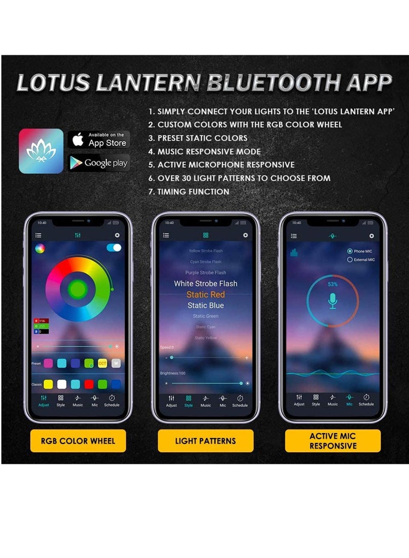 Loquat 4Pcs Neon Underglow Lighting Kit With APP And Wireless Remote Control Waterproof RGB LED Rock Lights Auto Wheel Exterior Underglow Lights For SUV Truck AUTO Motorcycle - Image 2