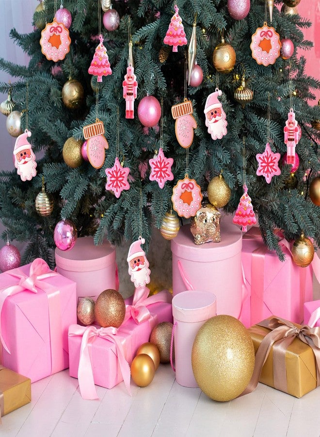 Zhanmai 24 Pcs Christmas Hot Pink Ornaments Christmas Tree Pink Decorations Cute Xmas Hanging Ornaments Traditional Xmas Tree Party Decors - Image 4