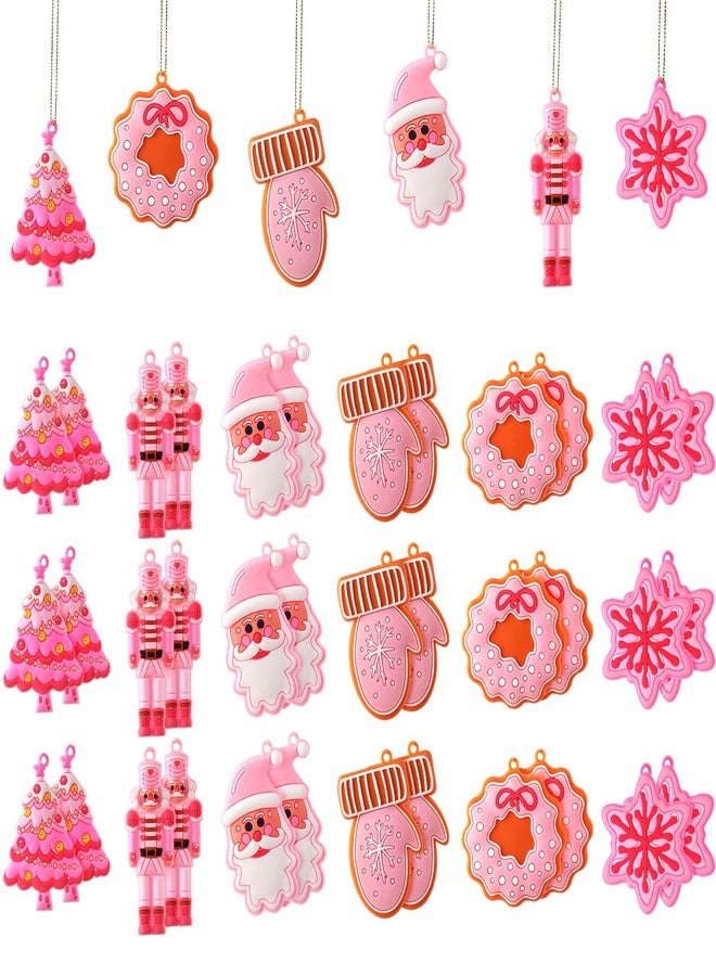 Zhanmai 24 Pcs Christmas Hot Pink Ornaments Christmas Tree Pink Decorations Cute Xmas Hanging Ornaments Traditional Xmas Tree Party Decors - Image 1