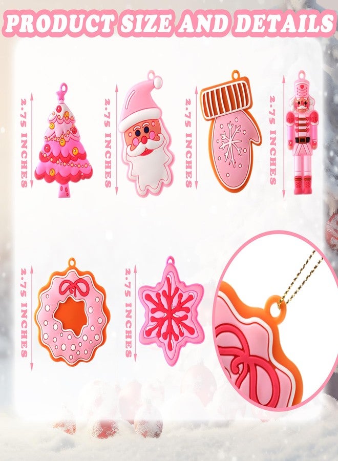 Zhanmai 24 Pcs Christmas Hot Pink Ornaments Christmas Tree Pink Decorations Cute Xmas Hanging Ornaments Traditional Xmas Tree Party Decors - Image 2