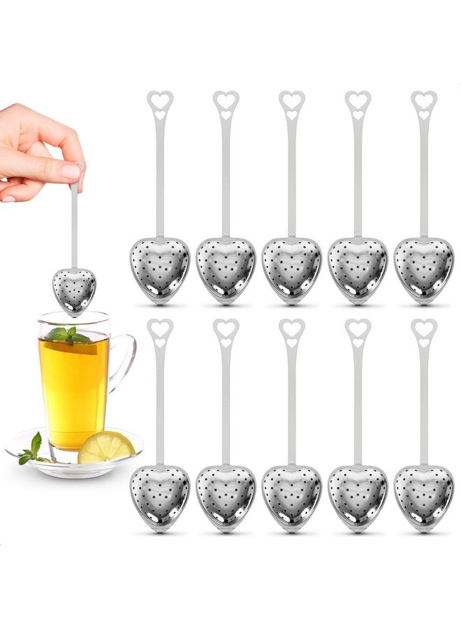 KETAR Buorsa Tea Filter Long Grip Stainless Steel Mesh Heart Shaped Tea Strainer Spoon, Set of 10 Tea Infuser Spoon, 10 Pcs - Image 1