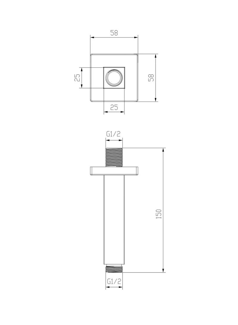 HESANIT Square Ceiling Shower Arm 150 mm - Image 2