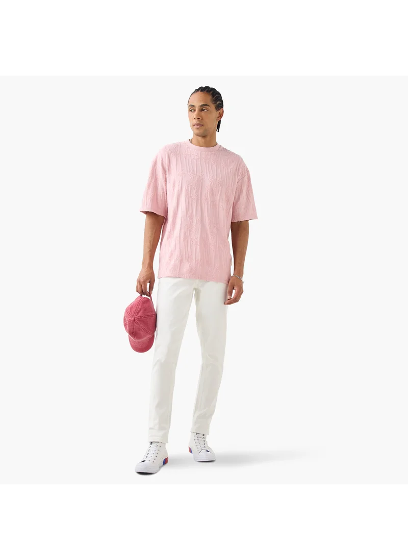 لي كوبر Lee Cooper Palm Tree Textured Terry T-shirt with Crew Neck