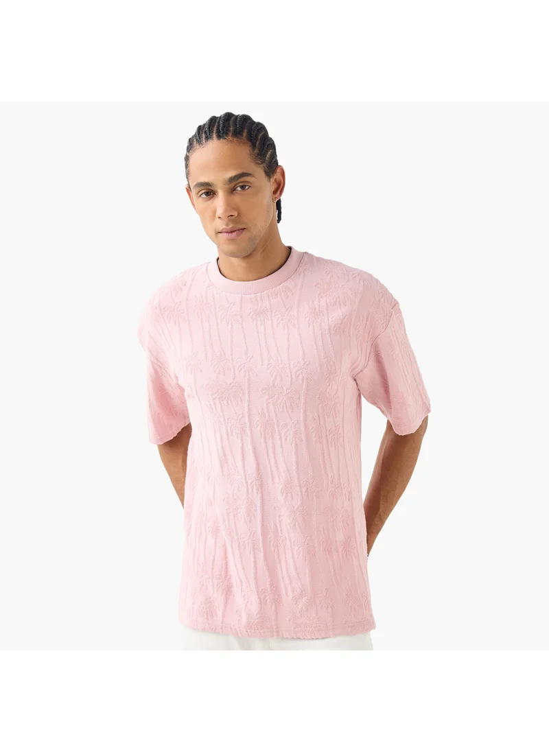 لي كوبر Lee Cooper Palm Tree Textured Terry T-shirt with Crew Neck