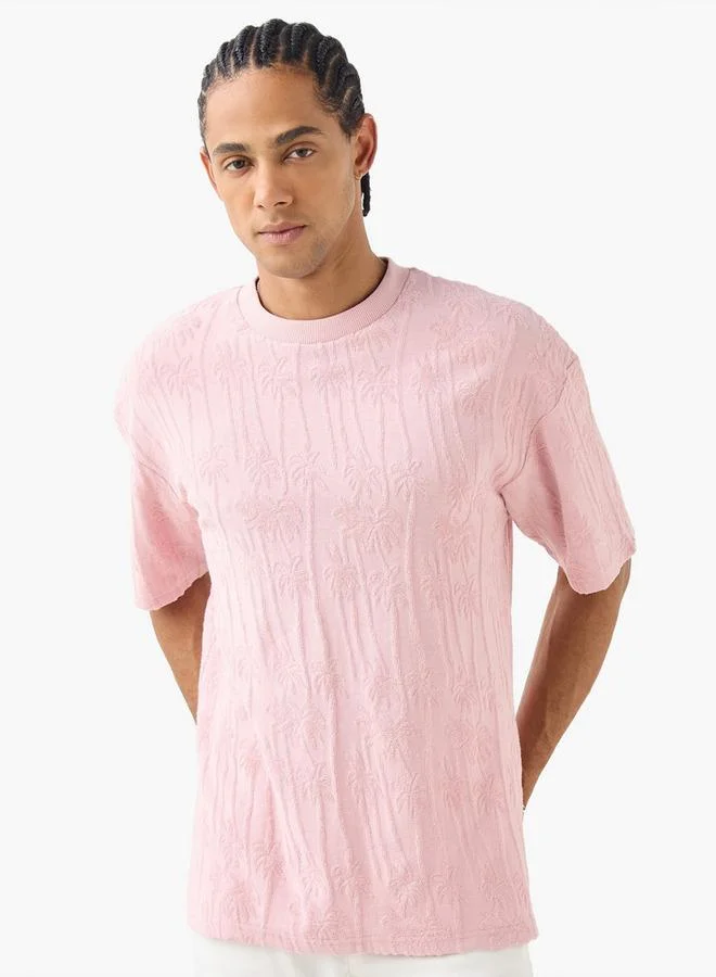 Lee Cooper Lee Cooper Palm Tree Textured Terry T-shirt with Crew Neck