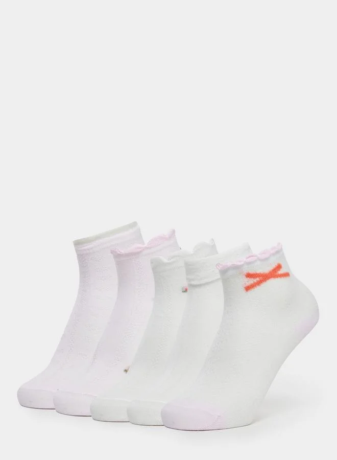 Styli Pack of 5 - Girls White Cotton Ankle Socks
