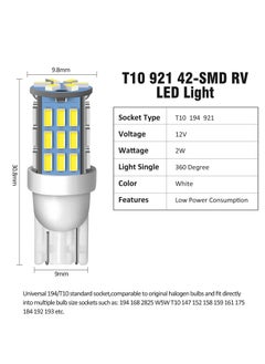 KASTWAVE LED Bulbs White, T10 921 194 168 175 Super Bright 3014 42-SMD LED Replacement 12 Volt Side Indicator Light, Backup Reverse Lights  - Image 4