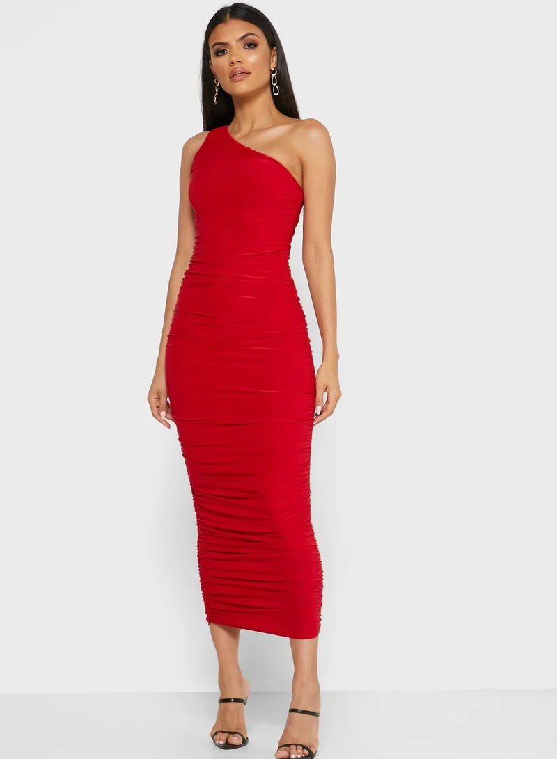 Missguided One Shoulder Ruched Dress
