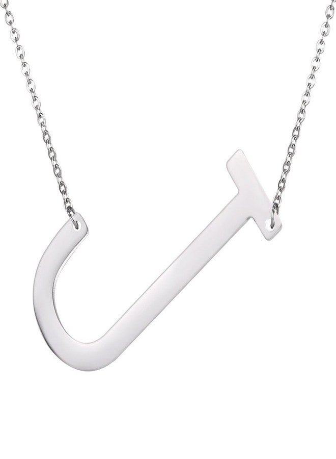U7 Women Letter J Pendant Stainless Steel Big Statement Choker Large Sideways Initial Necklace - Image 1