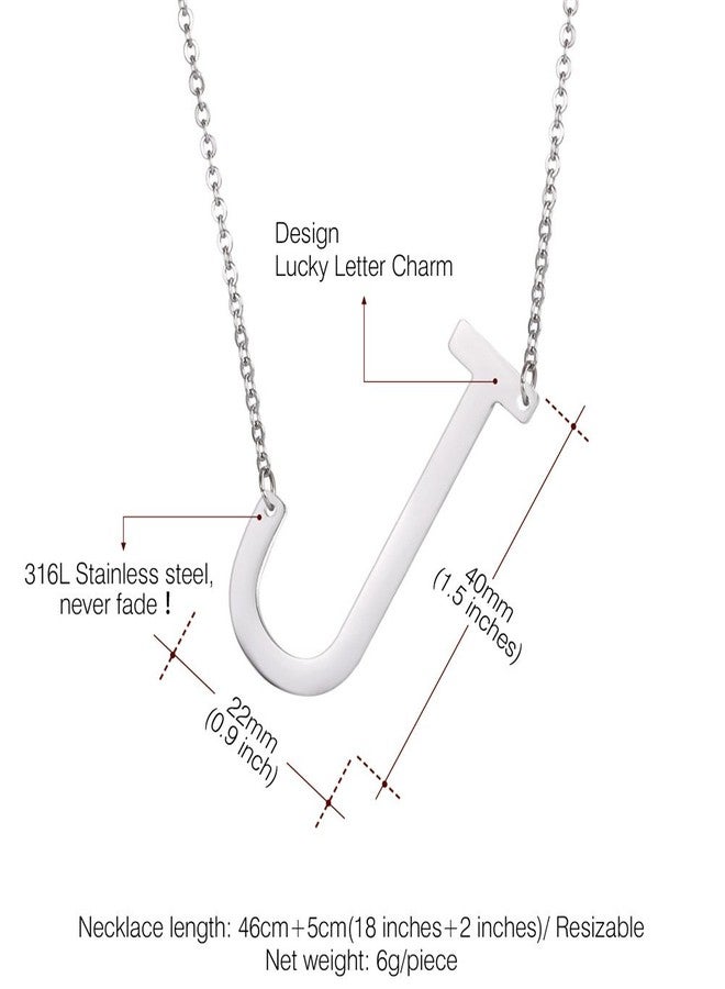 U7 Women Letter J Pendant Stainless Steel Big Statement Choker Large Sideways Initial Necklace - Image 3