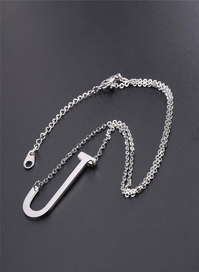U7 Women Letter J Pendant Stainless Steel Big Statement Choker Large Sideways Initial Necklace - Image 2