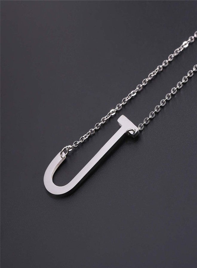 U7 Women Letter J Pendant Stainless Steel Big Statement Choker Large Sideways Initial Necklace - Image 5