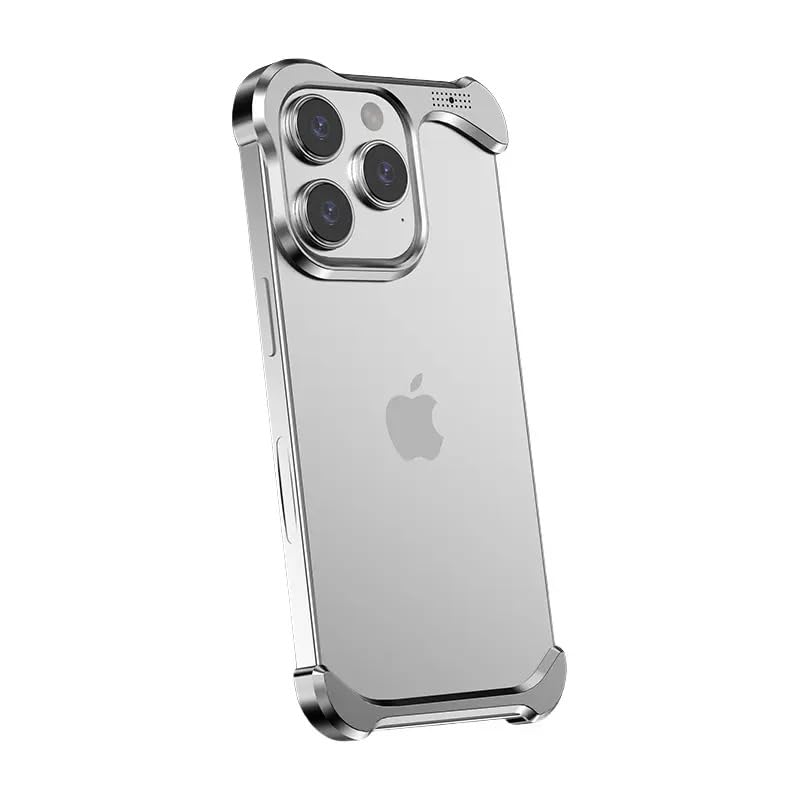 Tech Trendz Luxury Alien Irregular Aluminium Alloy Bumper Metal Corner Pad Anti-Fall Phone Case, Frameless Slim Design Cover for iPhone 16 Pro (Camera Ring Included) (Natural Titanium) - Image 1