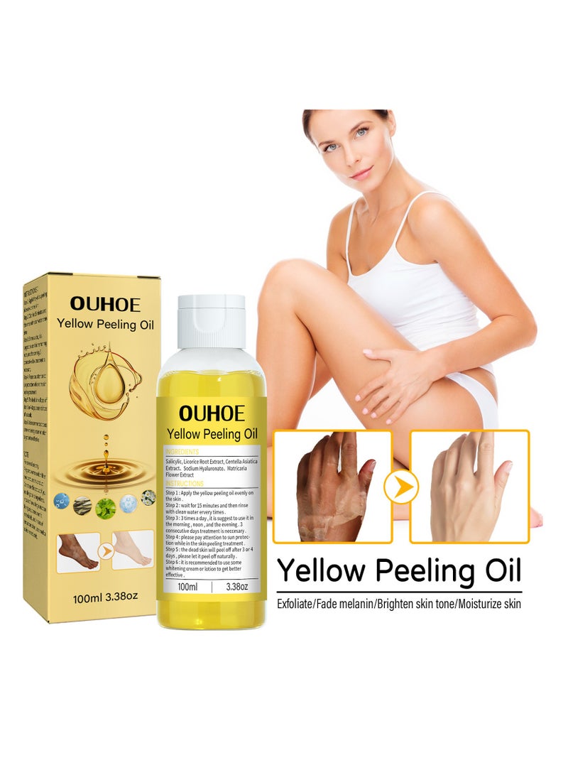 100ml Super Strength Yellow Peeling Oil Exfoliating Dark Skin for Body, Yellow Peeling Oil Body Whitening Skins, Butter Peeling Lightening Brighten Complexion for Cleansing and Moisturizing
