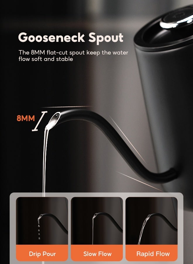 Cafelffe Electric Gooseneck Kettle, V60 Coffee Kettle 0.8L for Pour-Over Coffee and Tea, Stainless Steel Coffee and Tea Pot Matte Black Digital Display Temperature Automatic Insulation for Home and Office - Image 4