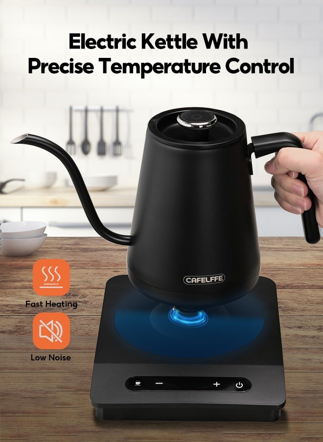Cafelffe Electric Gooseneck Kettle, V60 Coffee Kettle 0.8L for Pour-Over Coffee and Tea, Stainless Steel Coffee and Tea Pot Matte Black Digital Display Temperature Automatic Insulation for Home and Office - Image 5