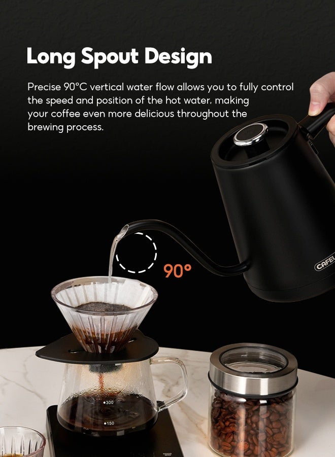 Cafelffe Electric Gooseneck Kettle, V60 Coffee Kettle 0.8L for Pour-Over Coffee and Tea, Stainless Steel Coffee and Tea Pot Matte Black Digital Display Temperature Automatic Insulation for Home and Office - Image 3