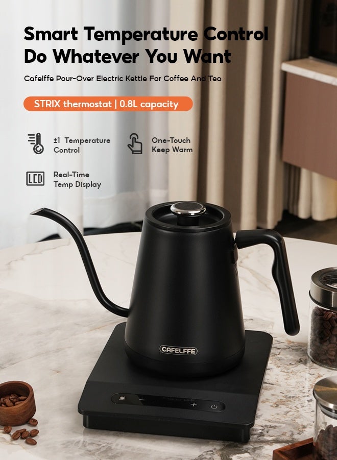Cafelffe Electric Gooseneck Kettle, V60 Coffee Kettle 0.8L for Pour-Over Coffee and Tea, Stainless Steel Coffee and Tea Pot Matte Black Digital Display Temperature Automatic Insulation for Home and Office - Image 2
