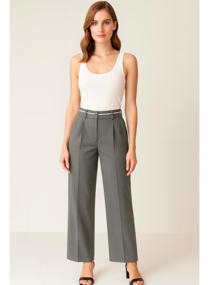 CHEVALIER FASHION Women’s Wide-Leg Tailored Pants with Double-Button Waistband – Elegant Grey - Image 1