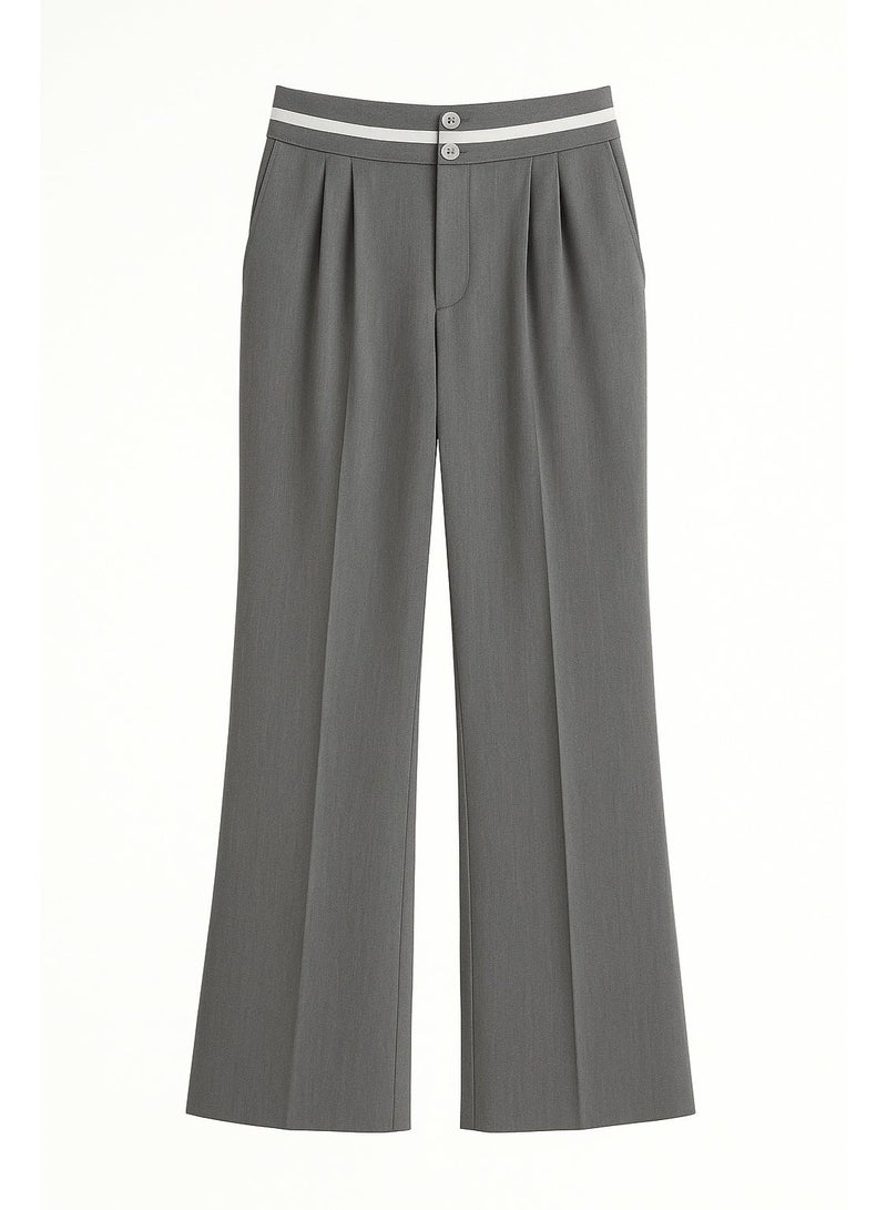 CHEVALIER FASHION Women’s Wide-Leg Tailored Pants with Double-Button Waistband – Elegant Grey - Image 3