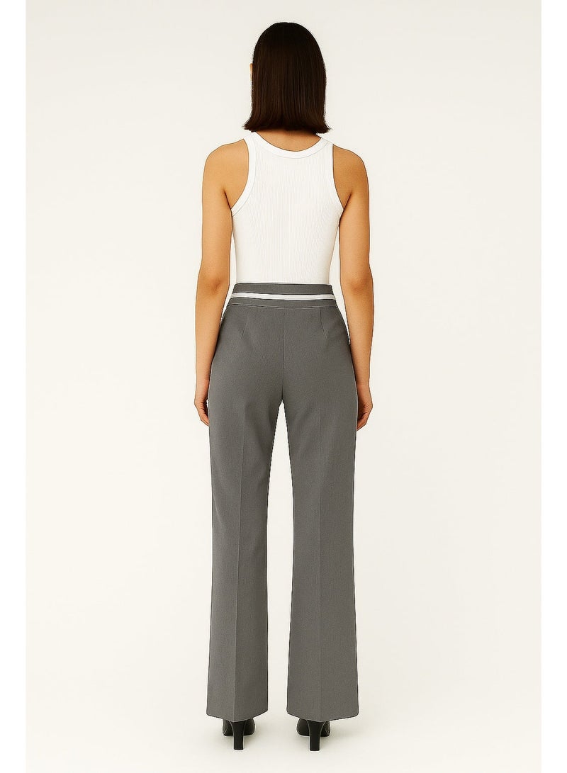 CHEVALIER FASHION Women’s Wide-Leg Tailored Pants with Double-Button Waistband – Elegant Grey - Image 2