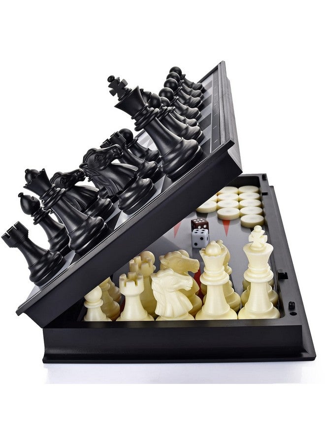 QuadPro 3 In 1 Magnetic Chess Checkers Backgammon Board Game Set With Folding Board Travel Games For Kids And Adults (Chess: Black & White) - Image 2