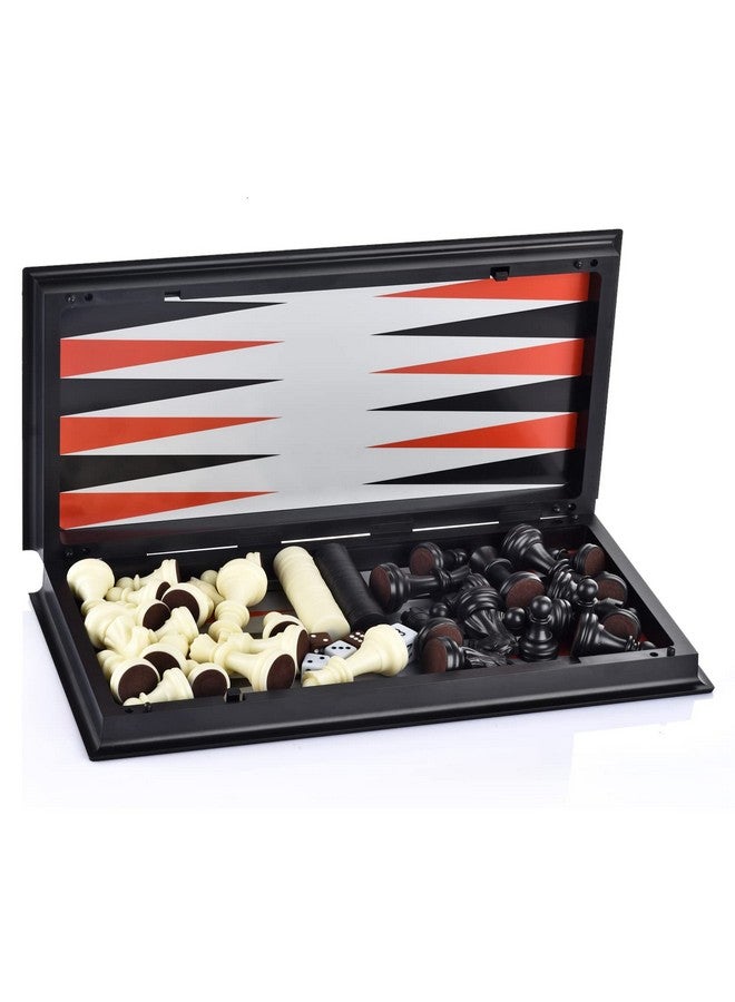 QuadPro 3 In 1 Magnetic Chess Checkers Backgammon Board Game Set With Folding Board Travel Games For Kids And Adults (Chess: Black & White) - Image 4