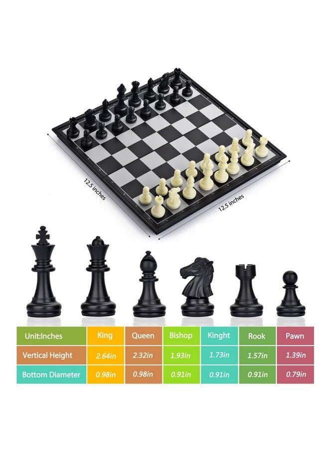 QuadPro 3 In 1 Magnetic Chess Checkers Backgammon Board Game Set With Folding Board Travel Games For Kids And Adults (Chess: Black & White) - Image 3