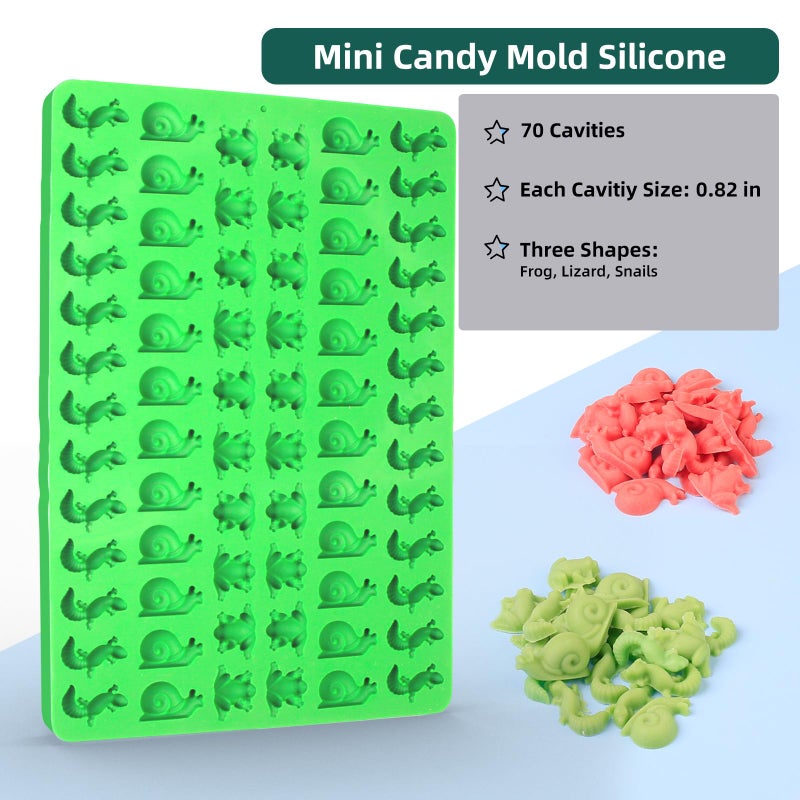 Amyandone Mini Animal Silicone Mold - 70 Cavities Chocolate Candy Molds with Frogs, Lizards, Snails Shape for Making Gummy/Cake Decor/Fondant/Biscuits/Fruit Snack/Sugar Craft for Kids(with a Scraper) - Image 3