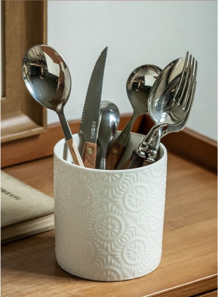 Multifunctional Utensil Holder vase 10.6cm Kitchen Utensil Holder for Kitchen Counter Ceramic Kitchen Utensil Holder for Countertop Stable Bright White Kitchen Decor - Image 2