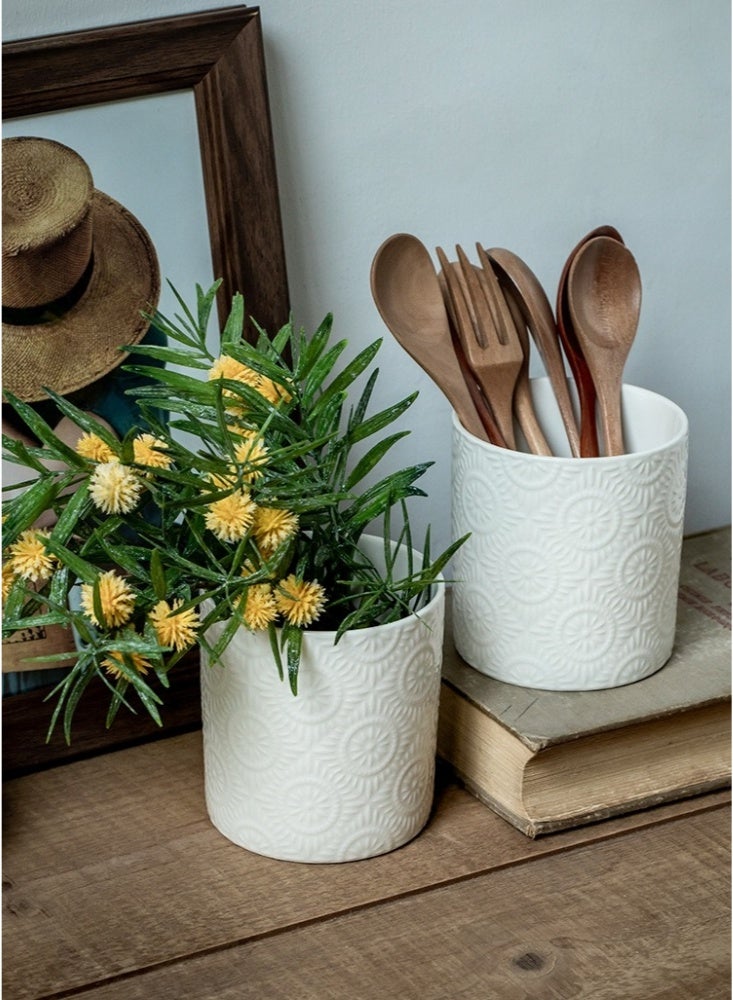 Multifunctional Utensil Holder vase 10.6cm Kitchen Utensil Holder for Kitchen Counter Ceramic Kitchen Utensil Holder for Countertop Stable Bright White Kitchen Decor - Image 4