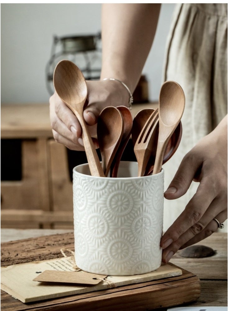 Multifunctional Utensil Holder vase 10.6cm Kitchen Utensil Holder for Kitchen Counter Ceramic Kitchen Utensil Holder for Countertop Stable Bright White Kitchen Decor - Image 3