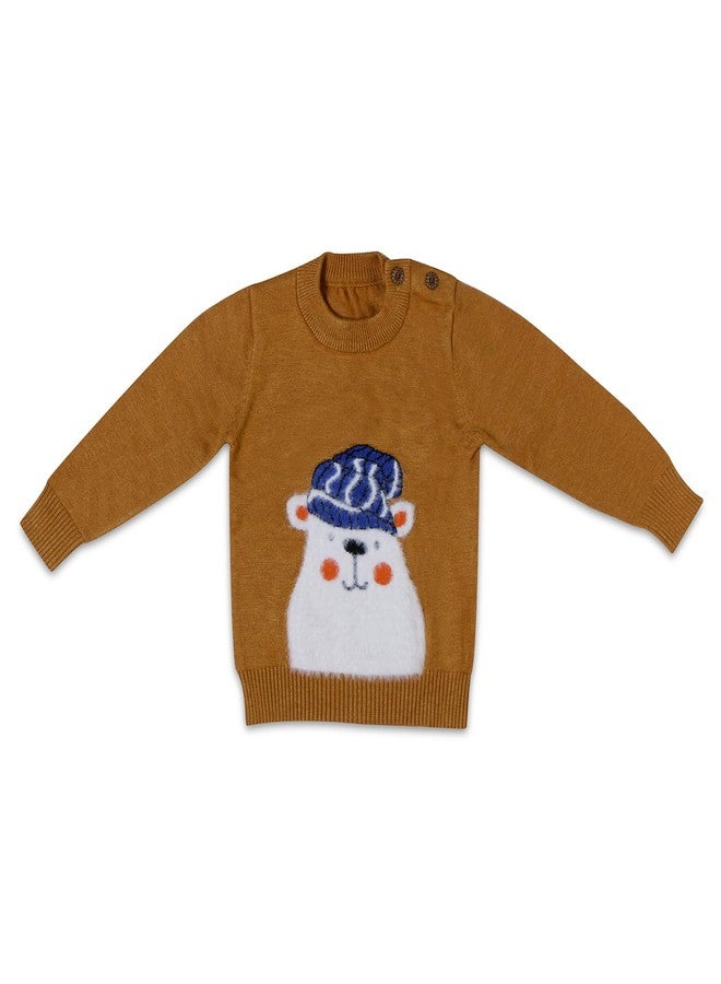Pokory Knitted Baby Sweater Full Sleeve Round Neck with Cute Design Warm Wool for Kids Boys & Girls Beige Size 80 - Image 1