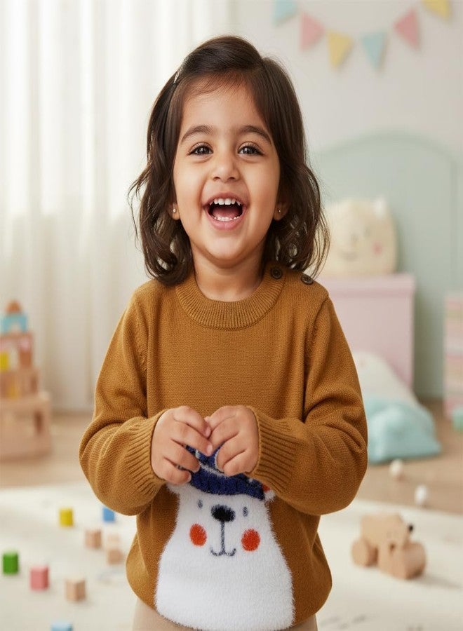 Pokory Knitted Baby Sweater Full Sleeve Round Neck with Cute Design Warm Wool for Kids Boys & Girls Beige Size 80 - Image 2