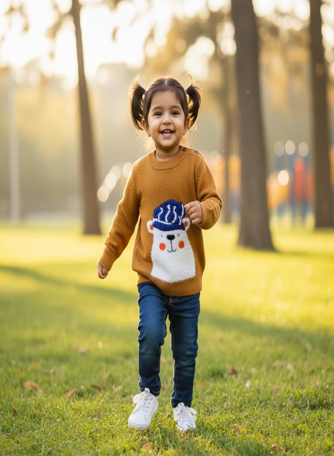 Pokory Knitted Baby Sweater Full Sleeve Round Neck with Cute Design Warm Wool for Kids Boys & Girls Beige Size 80 - Image 3