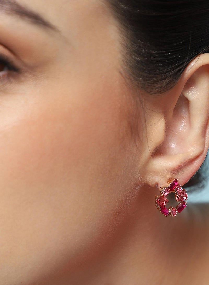 SOHI Women The Crystal-Teardrop Stud Earrings | Fuchsia Pink Colour | One-Size | Artificial Stone Alloy Material | Push Back Closure | Earrings For Casual & Evening Wear - Image 2