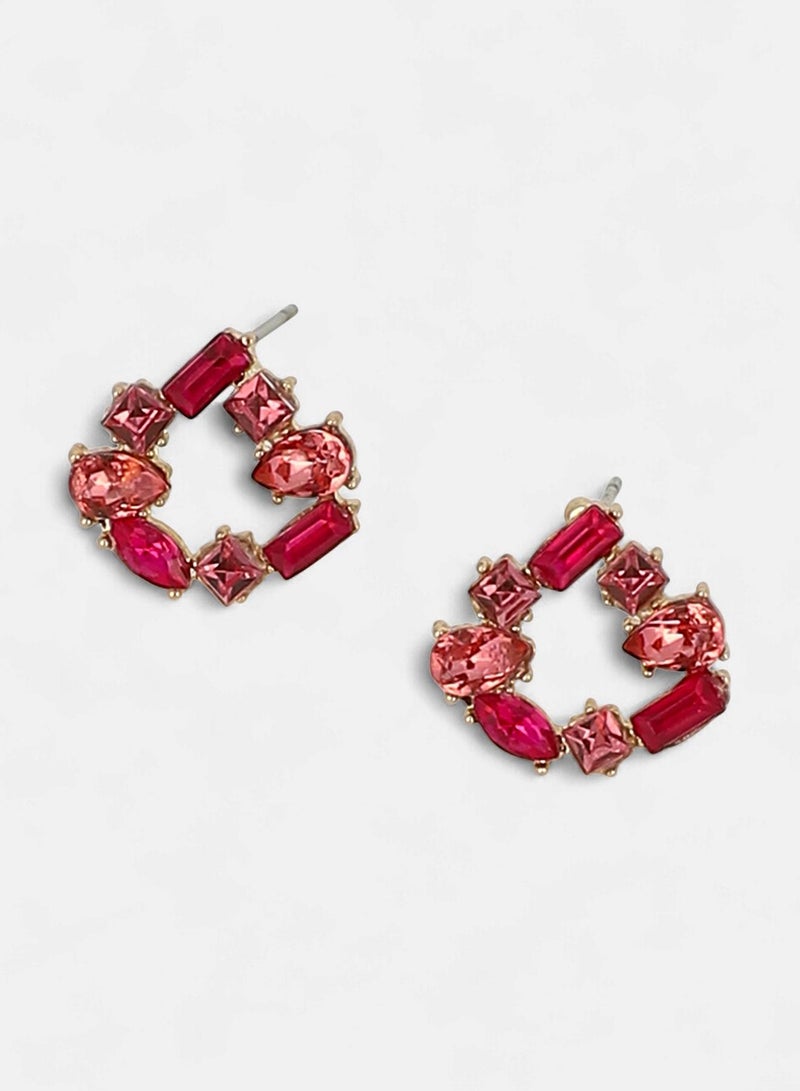SOHI Women The Crystal-Teardrop Stud Earrings | Fuchsia Pink Colour | One-Size | Artificial Stone Alloy Material | Push Back Closure | Earrings For Casual & Evening Wear - Image 4