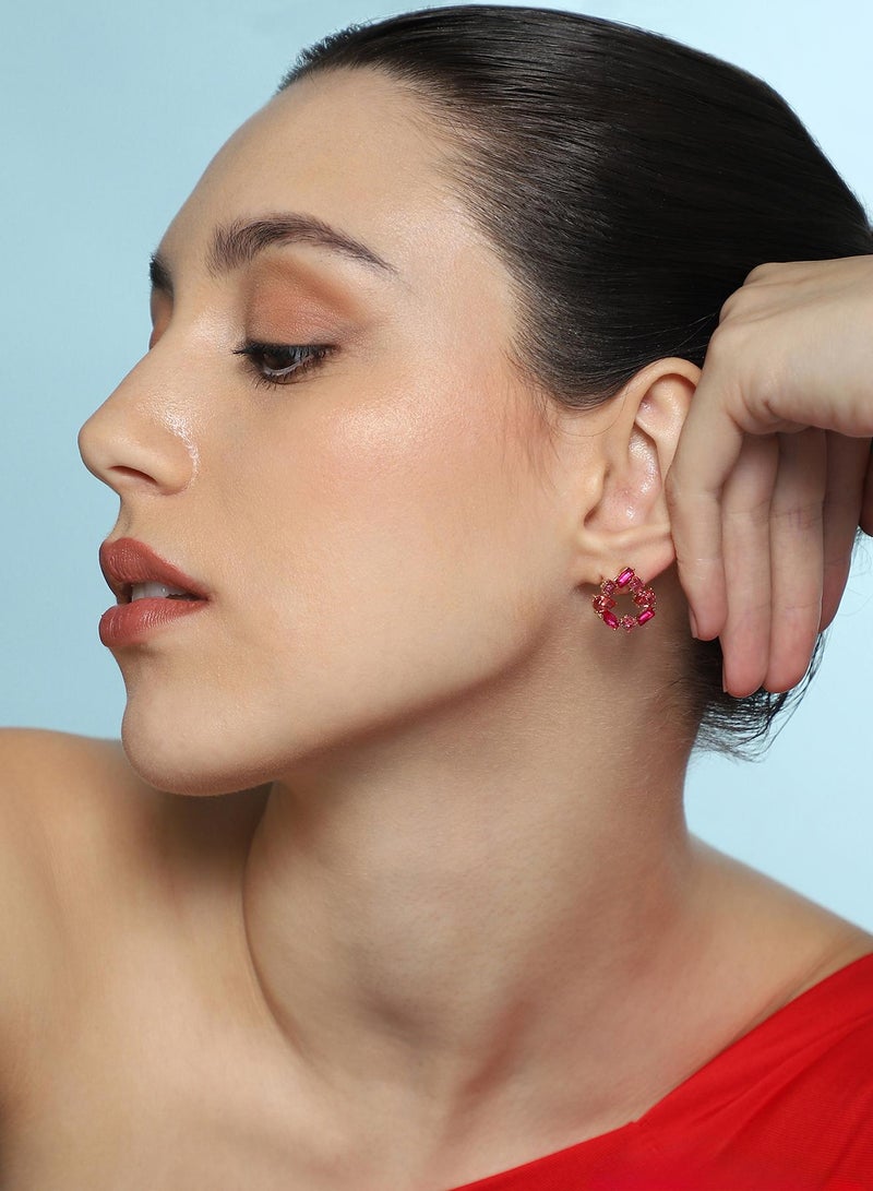 SOHI Women The Crystal-Teardrop Stud Earrings | Fuchsia Pink Colour | One-Size | Artificial Stone Alloy Material | Push Back Closure | Earrings For Casual & Evening Wear - Image 3