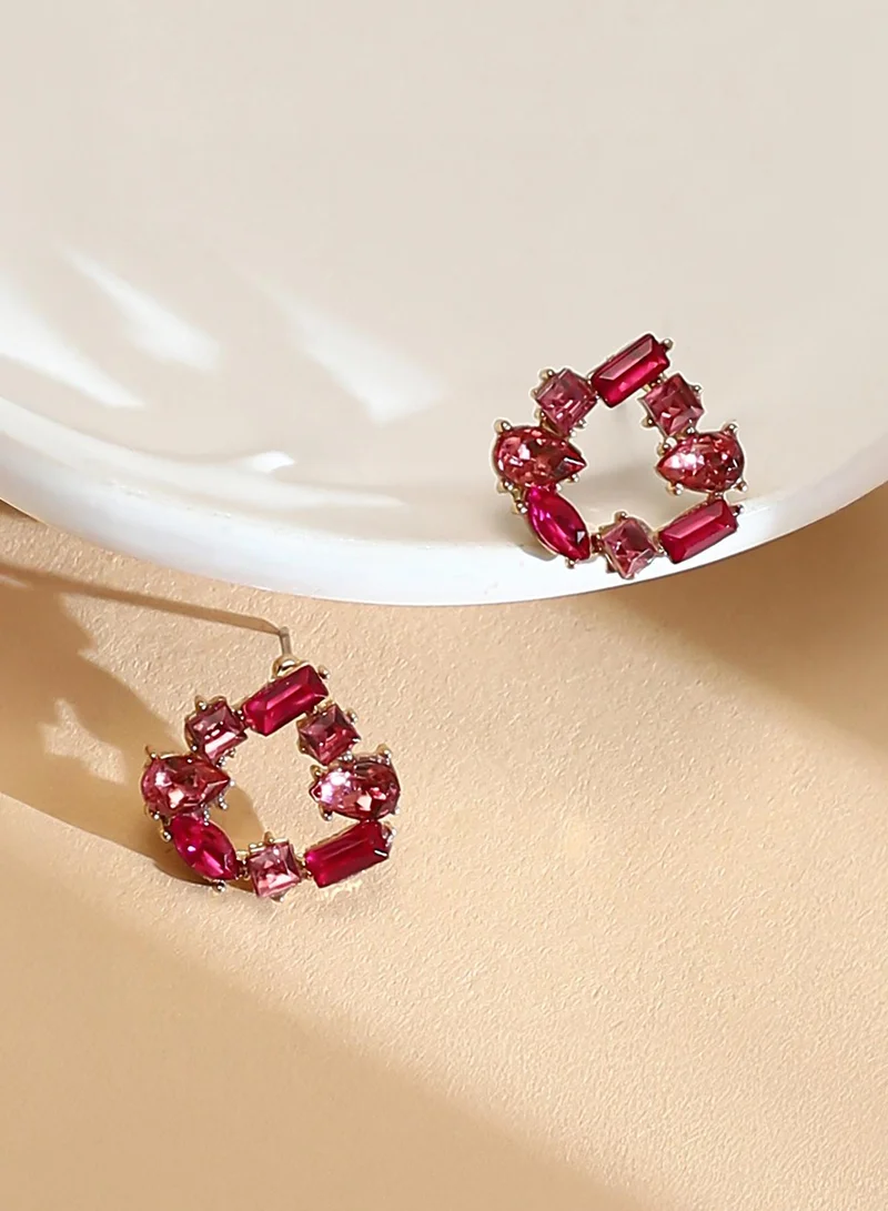 سوهي أقراط نسائية كريستالية على شكل دمعة بلون وردي فوشيا من خليط معدني بحجر صناعي وإغلاق ضاغط