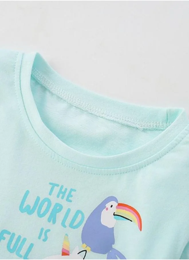 YUNIQEE Turquoise Blue Printed Long Sleeve Crew Neck T-Shirt
