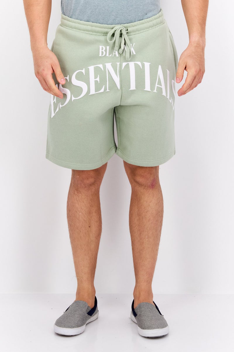 Blank Essentials Men Brand Logo Basic Shorts, Sage Green - Image 1