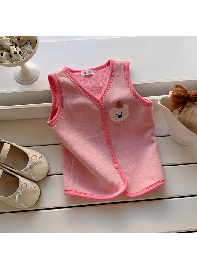 Children's Winter Warm Cartoon Plush Vest For Boys And Girls Baby Double-sided Velvet Inner Vest Sleeveless Knitwear