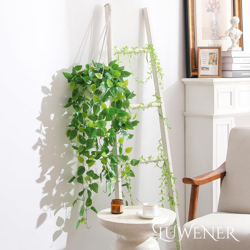 LUWENER Artificial Hanging Plants with Pot, 50 Inches Fake Pothos Vines Macrame Plant Hanger for Indoor Home Decor, Includes 2 Hooks (No-Drill & Drill), Ivory Greenery for Bathroom Kitchen Office - Image 4