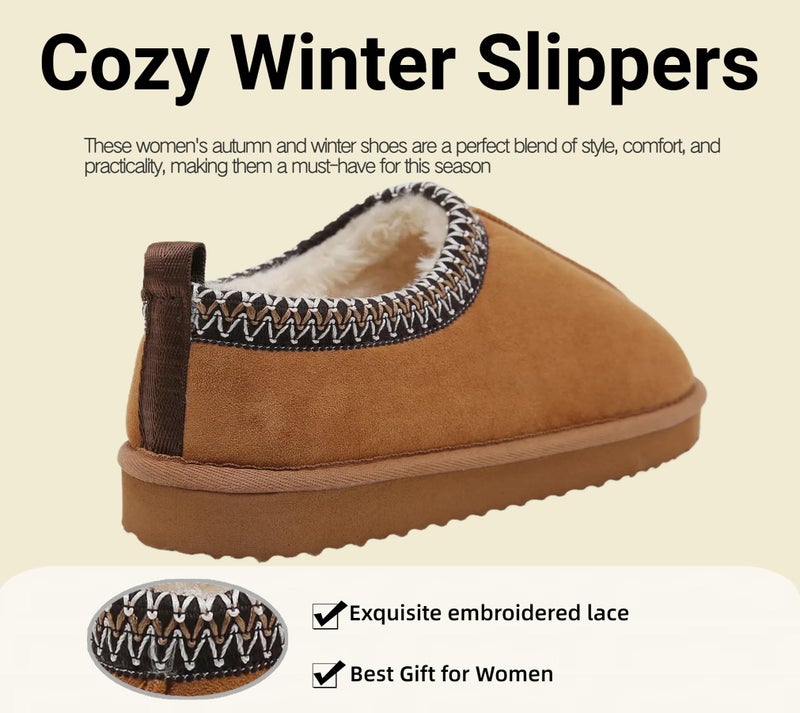 SMajong Women's Fuzzy Slippers Cozy Memory Foam House Shoes Winter Warm Loafer Slippers Indoor,Brown 6 US - Image 5
