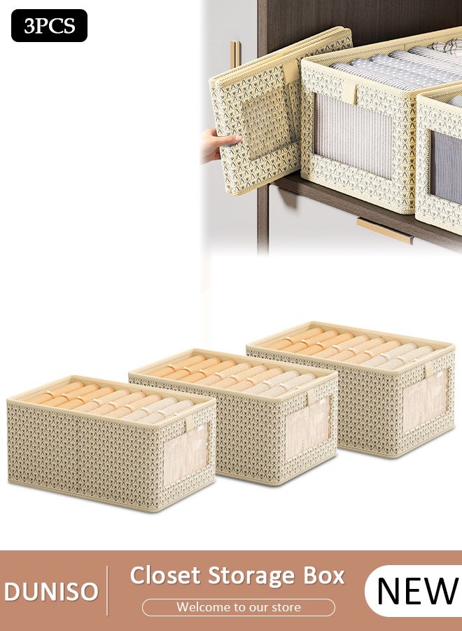 3 Pieces Foldable Closet Storage Organizer Washable Closet Storage Box with Carrying Handles Cube Storage Bin for Clothes Wardrobe Home Bedroom Office