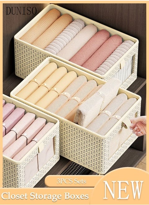 3 Pieces Foldable Closet Storage Organizer Washable Closet Storage Box with Carrying Handles Cube Storage Bin for Clothes Wardrobe Home Bedroom Office